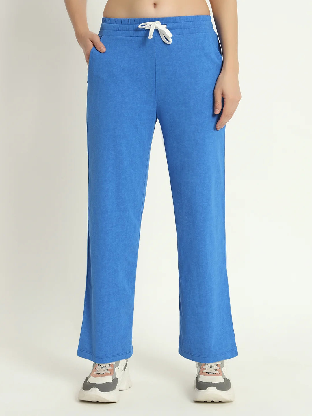 Women Co-ord set | Graphic Printed Pure Cotton T-Shirt With Trousers | Royal Blue