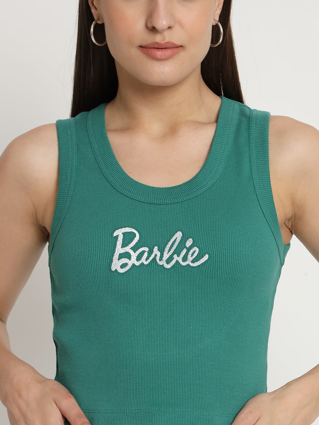 Women's Knitted Sleeveless Tank Top Ribbed Cotton Fitted | Green