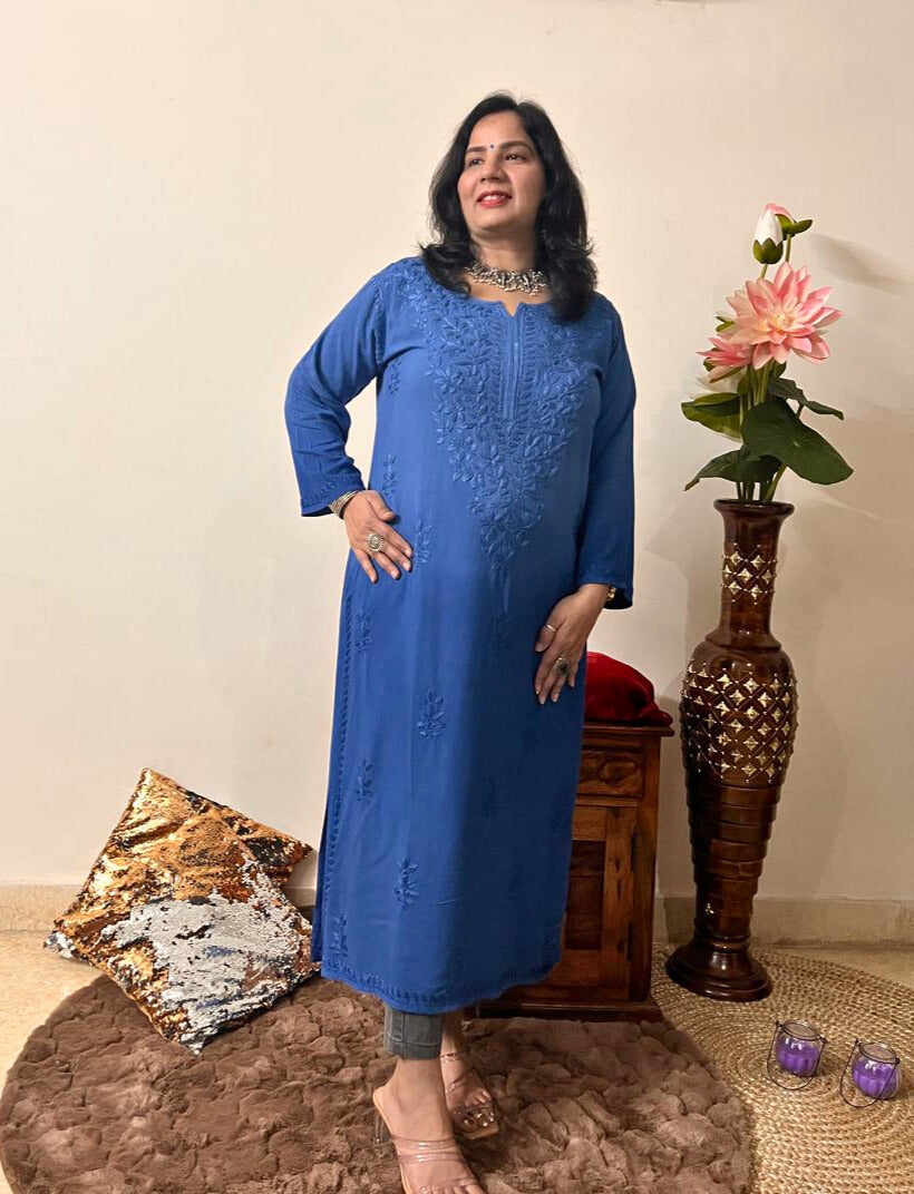 Rayon Chikankari Kurti | Blue