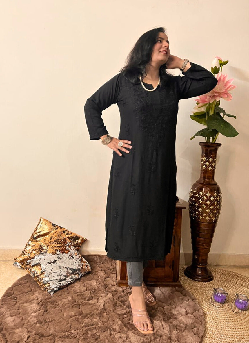 Rayon Chikankari Black Kurti