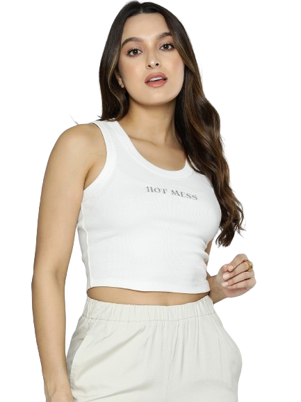 Women's Knitted Sleeveless Tank Top Ribbed Cotton Fitted | White