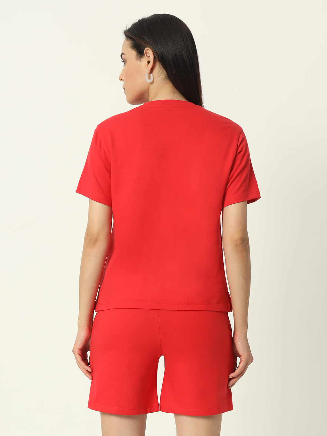 Women's Co-ord Set | Set of Printed T-Shirt and Shorts | Red