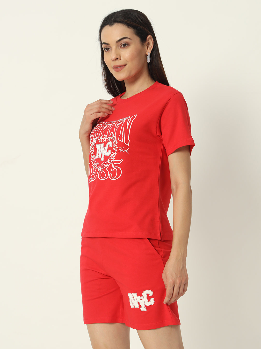 Women's Co-ord Set | Set of Printed T-Shirt and Shorts | Red