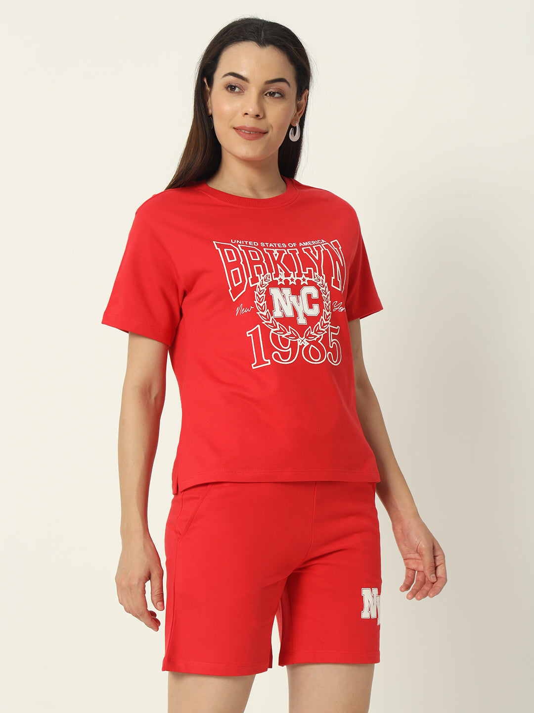 Women's Co-ord Set | Set of Printed T-Shirt and Shorts | Red