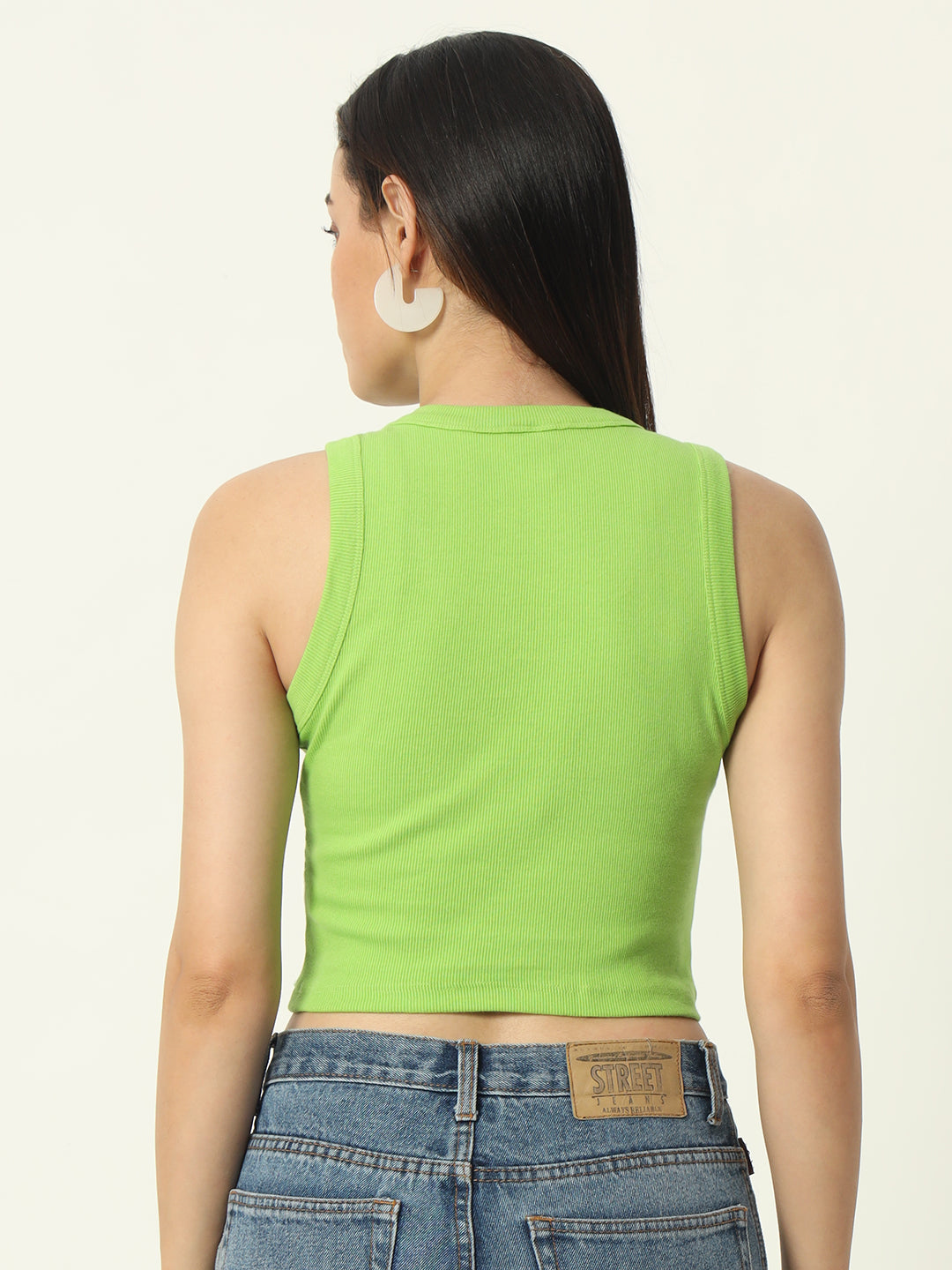 Women's Knitted Sleeveless Tank Top Ribbed Cotton Fitted | Neon