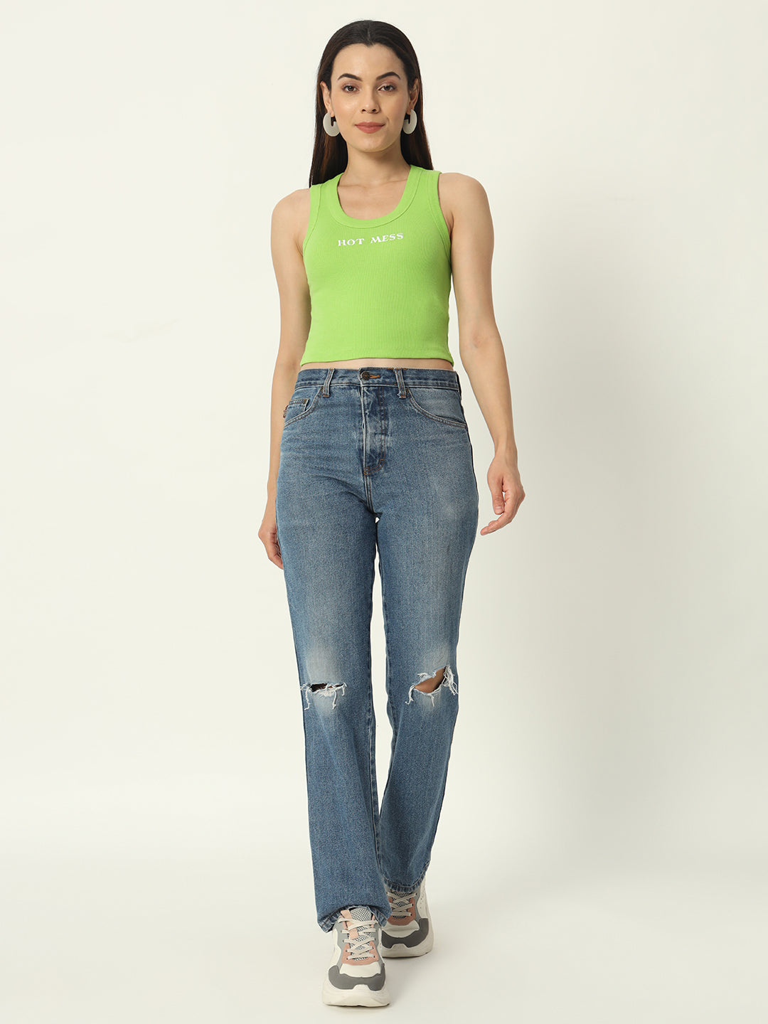 Women's Knitted Sleeveless Tank Top Ribbed Cotton Fitted | Neon