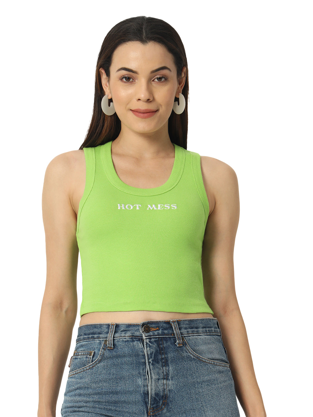 Women's Knitted Sleeveless Tank Top Ribbed Cotton Fitted | Neon