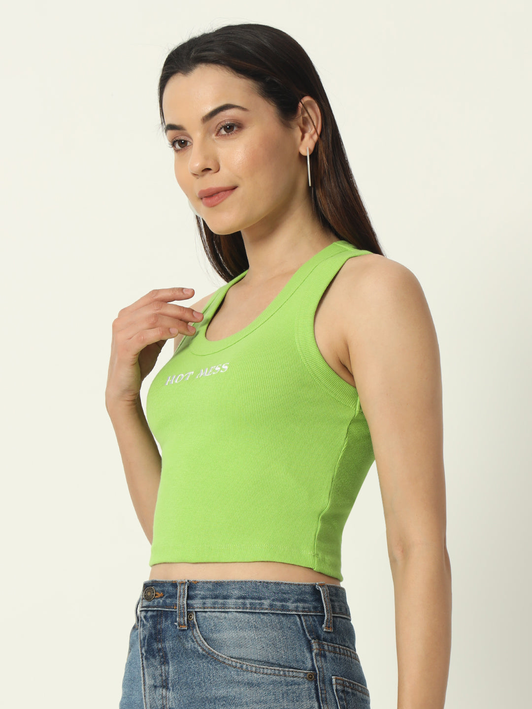 Women's Knitted Sleeveless Tank Top Ribbed Cotton Fitted | Neon