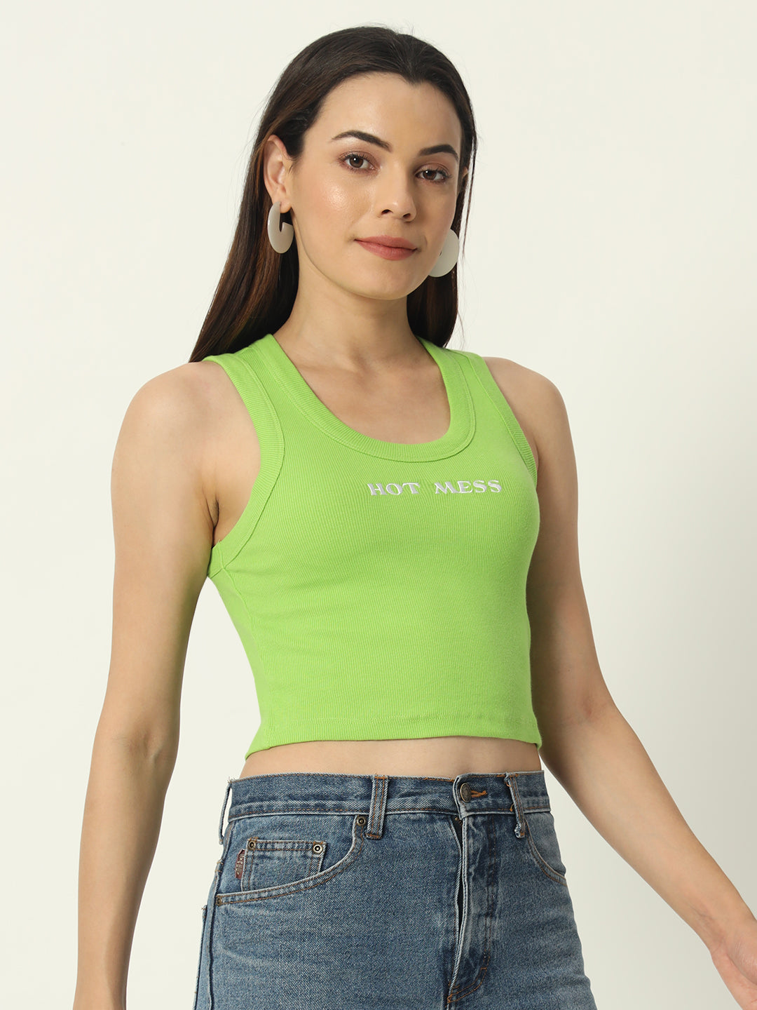 Women's Knitted Sleeveless Tank Top Ribbed Cotton Fitted | Neon