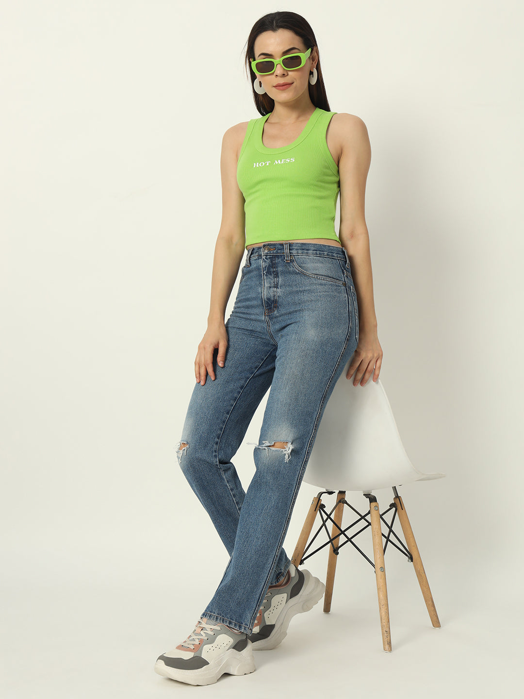 Women's Knitted Sleeveless Tank Top Ribbed Cotton Fitted | Neon