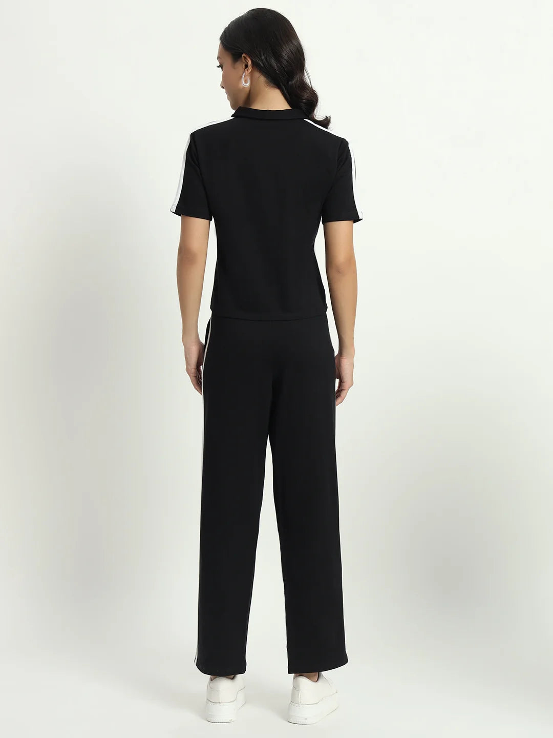 Women Co-ord Set | Graphic Printed Pure Cotton T-Shirt with Trousers, Black