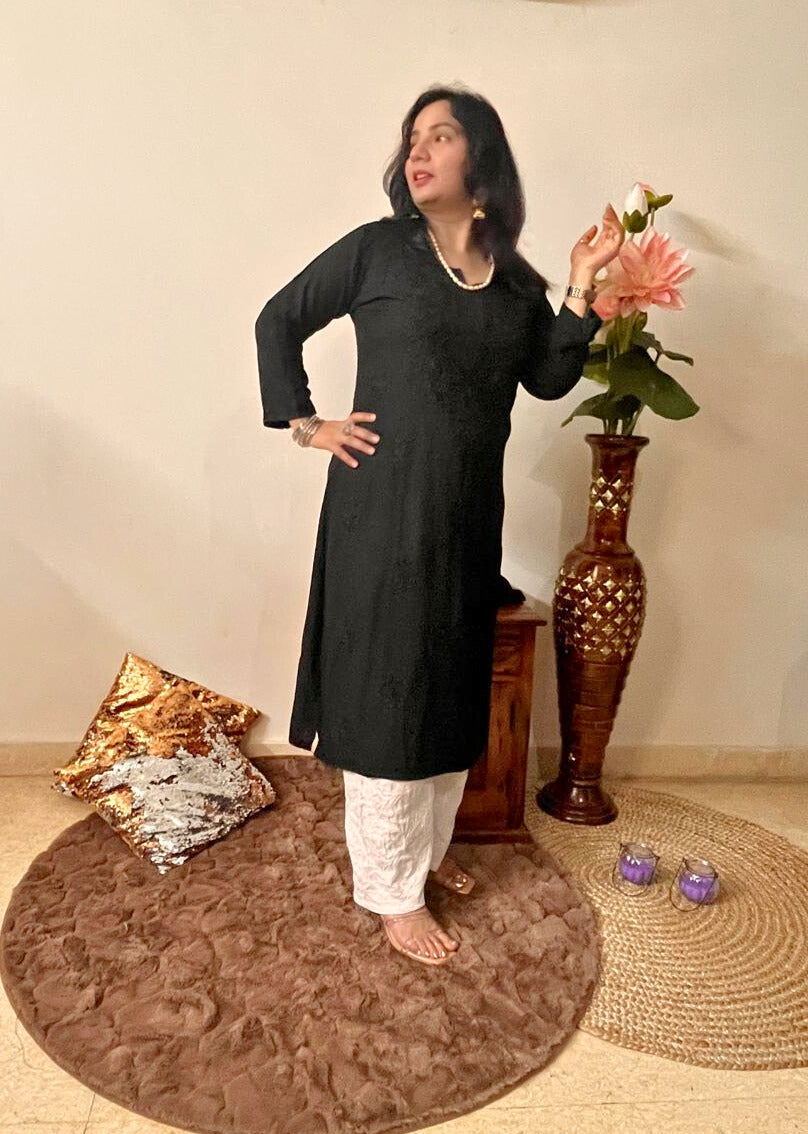 Rayon Chikankari Black Kurti