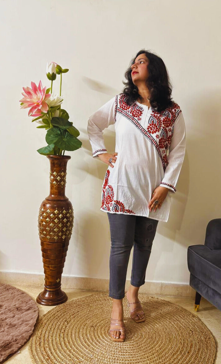 Cotton Chikankari Short Kurti