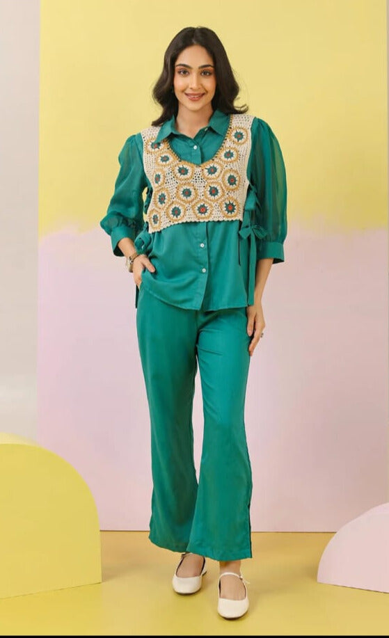 GREEN CROCHET CO-ORD SET