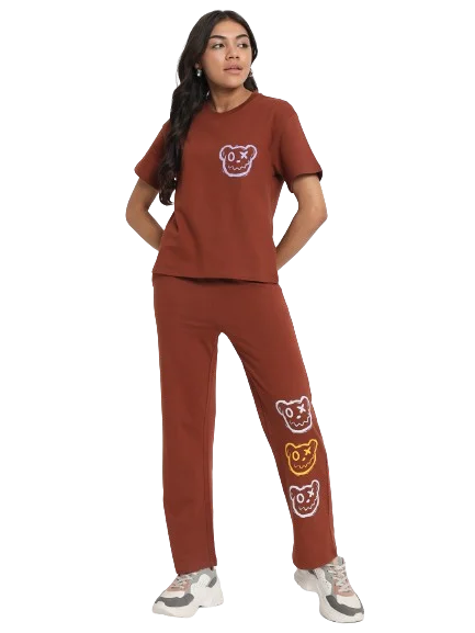 Women Co-ord Set | Graphic Printed Pure Cotton T-Shirt with Trousers