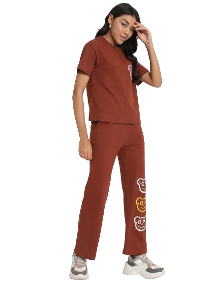 Women Co-ord Set | Graphic Printed Pure Cotton T-Shirt with Trousers