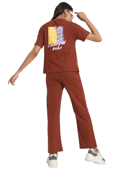 Women Co-ord Set | Graphic Printed Pure Cotton T-Shirt with Trousers