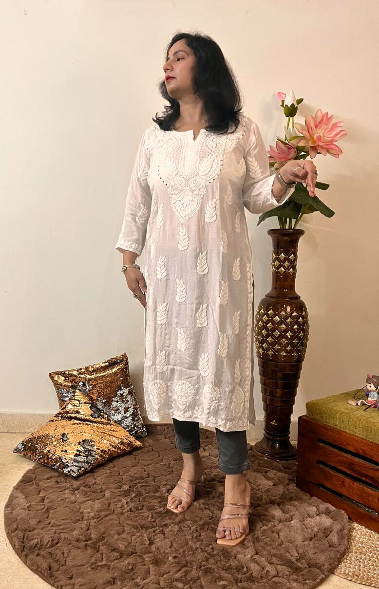 Muslin Chikankari Kurti | White