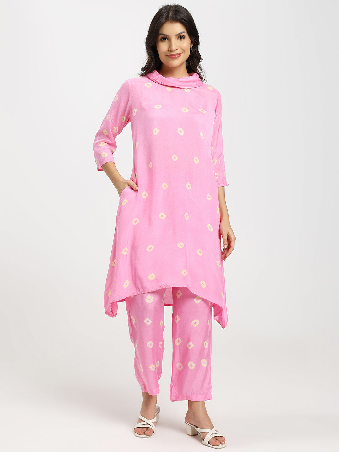 Printed Co-ord Set with cowl-style neck | Pink