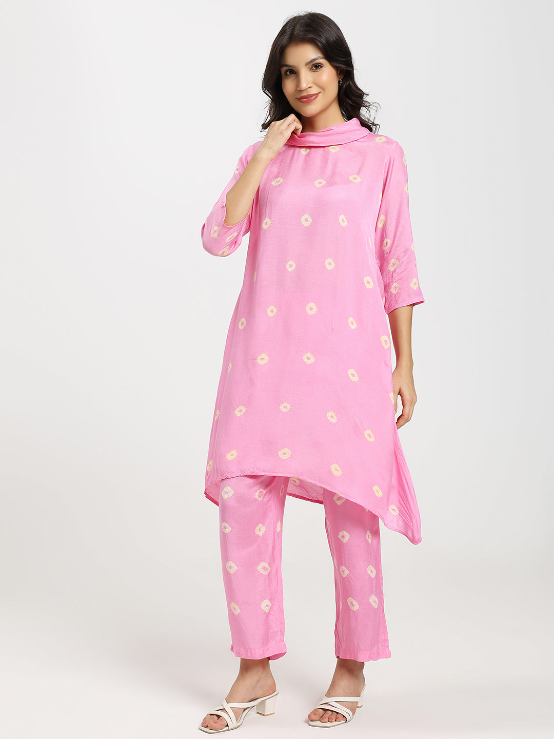 Printed Co-ord Set with cowl-style neck | Pink