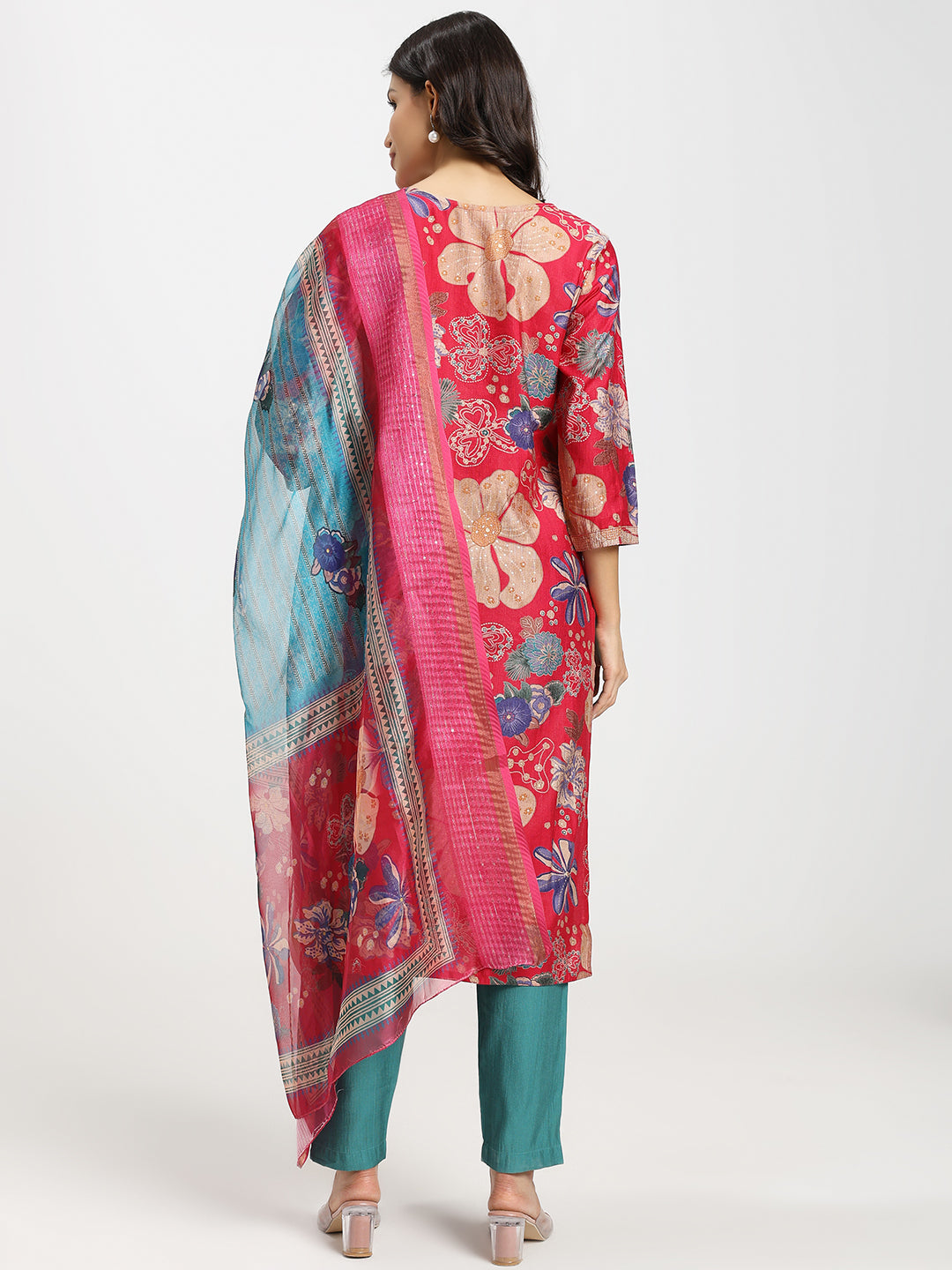 3-Piece Kurta Set with Intricate Golden Thread Embroidery | Royal Pink