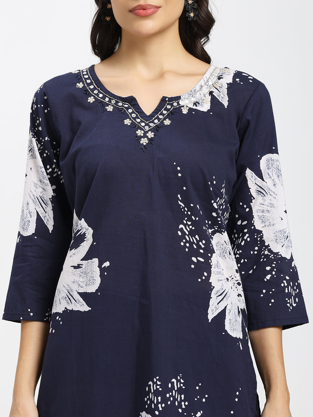 Jaipur-Printed Navy Blue Floral Kurta Set with Dupatta and Bottom (3PC)