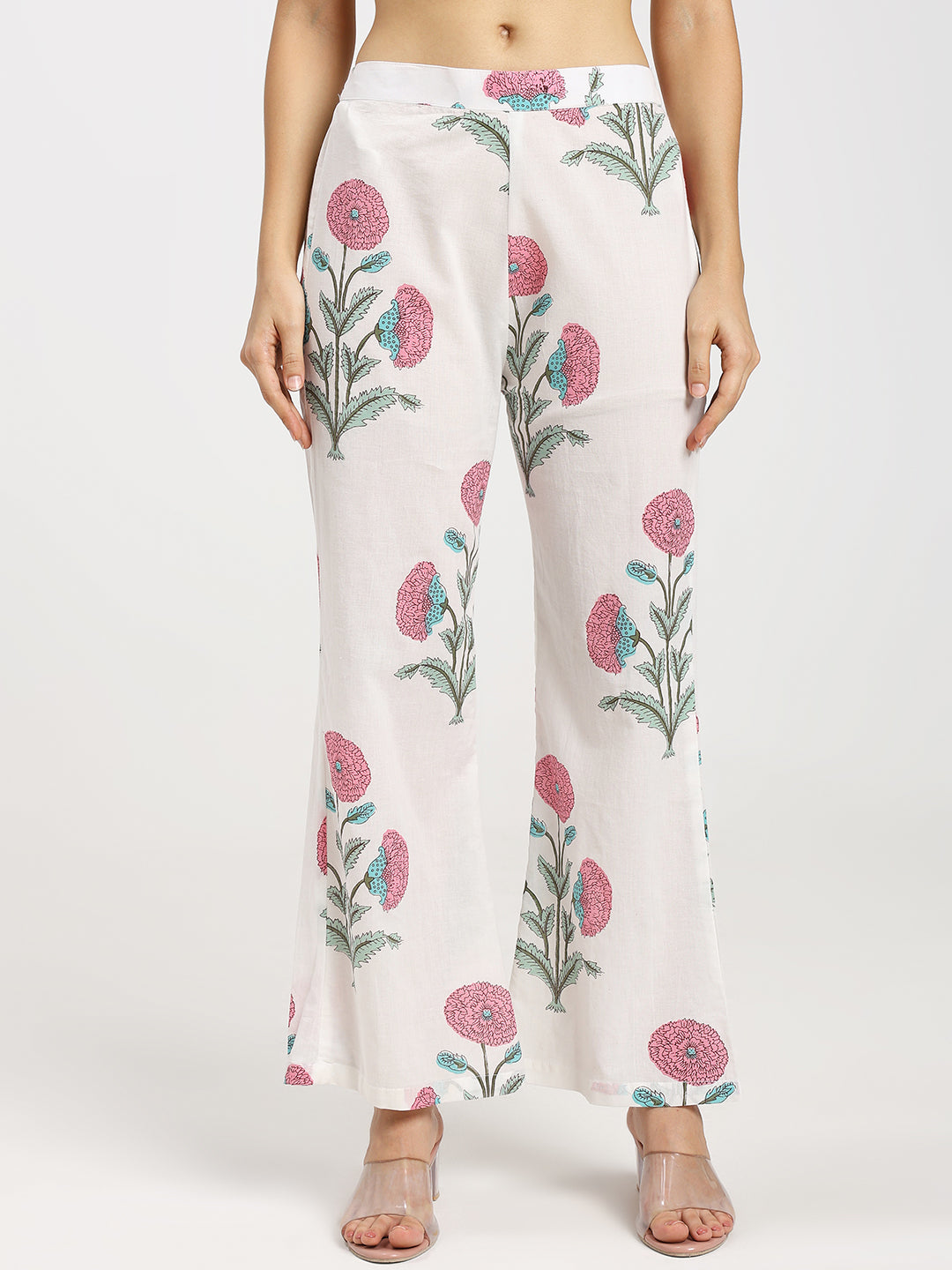 White Jaipur-Printed Kurta Set (3PC) featuring Delicate Lace and Light Sequin Embellishments