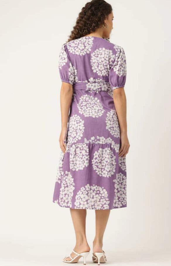 OVERLAPPED PRINTED DRESS | PURPLE