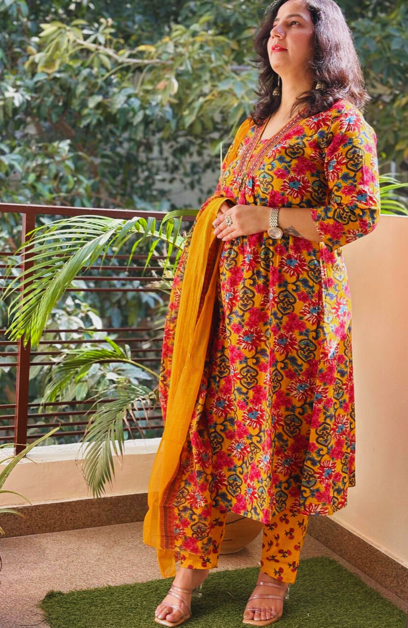 Jaipur Anarkali Suite Set | Yellow Multi
