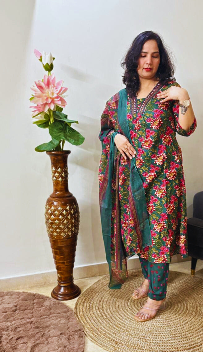 Jaipur Anarkali Suite Set | Green Multi