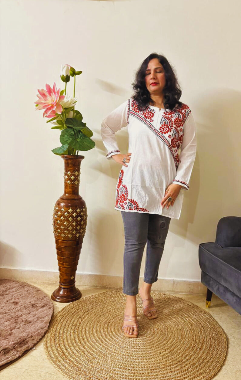 Cotton Chikankari Short Kurti
