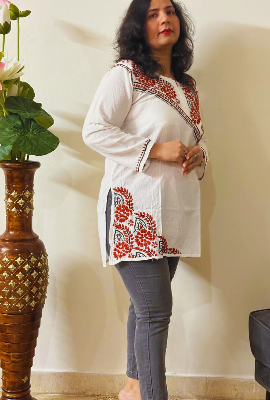 Cotton Chikankari Short Kurti