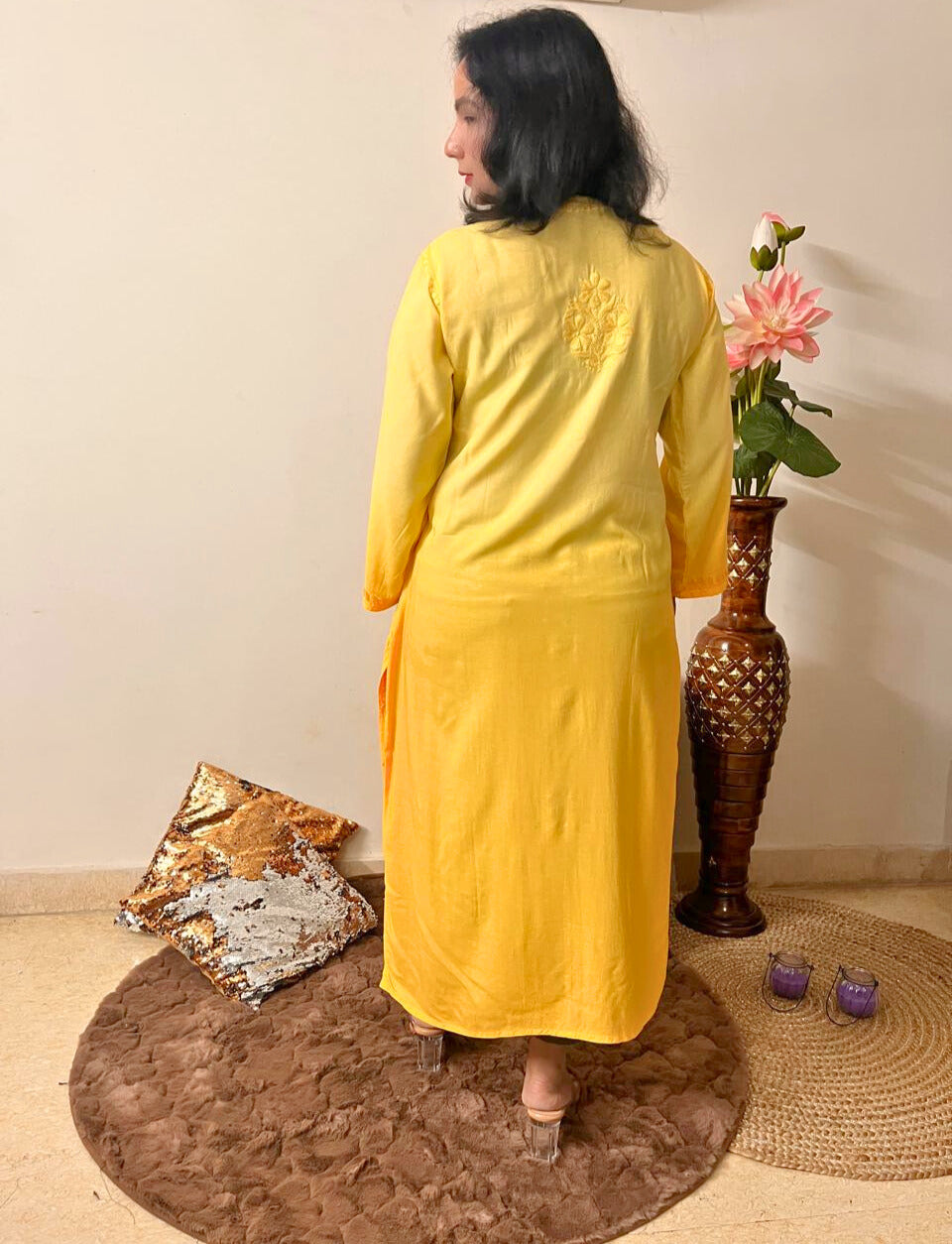 Rayon Chikankari Kurti | Yellow