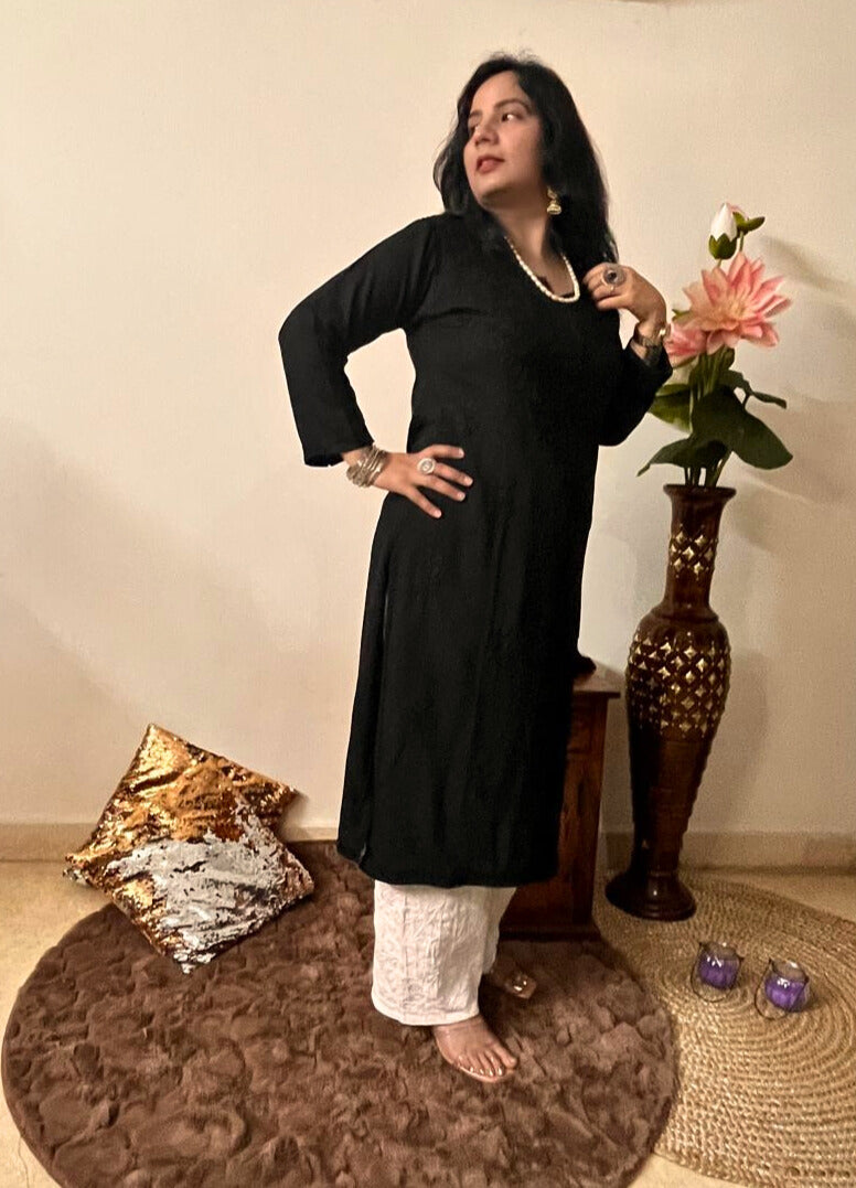 Rayon Chikankari Black Kurti