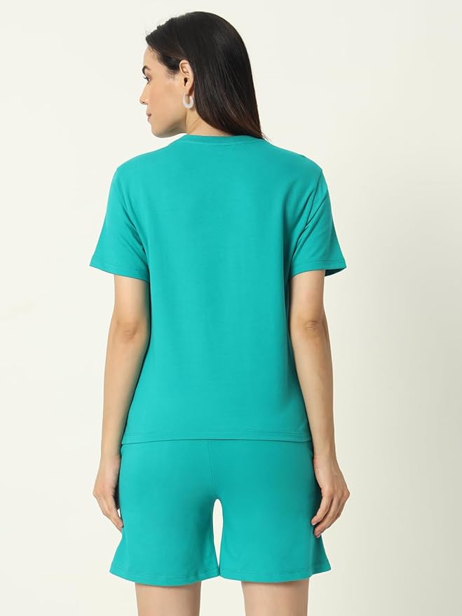 Women's Co-ord Set | Set of Printed T-Shirt and Shorts | Green
