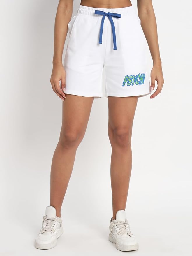 Women's Relaxed Fit Shorts, Elastic Waistband, White