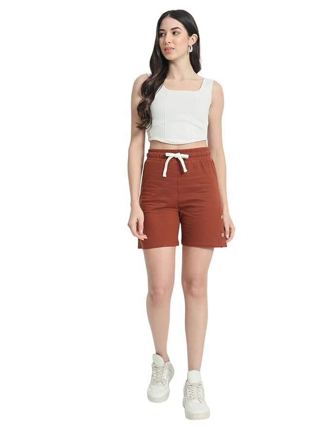 Women's Brown Shorts with Pockets and Drawstrings