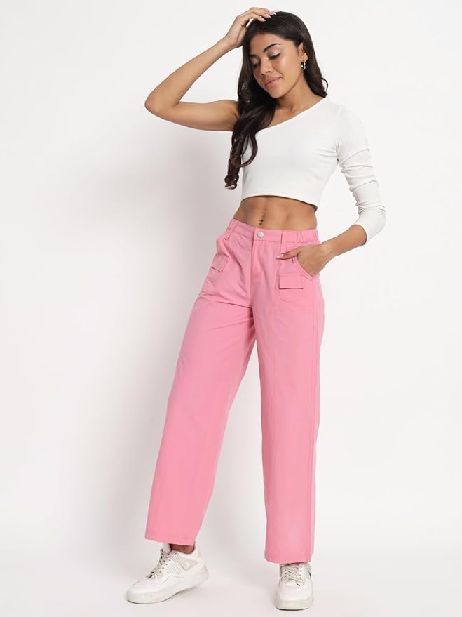Women's Cargo Pants with Pockets | Pink