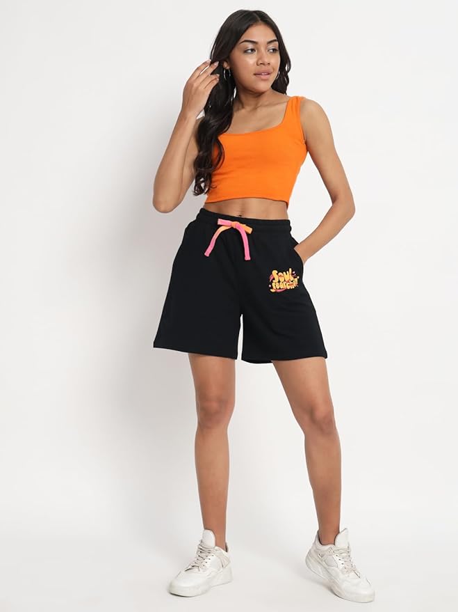 XELOV Black Shorts with Pockets and Drawstrings