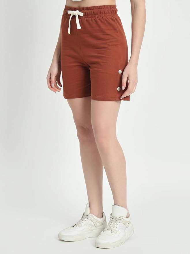 Women's Brown Shorts with Pockets and Drawstrings