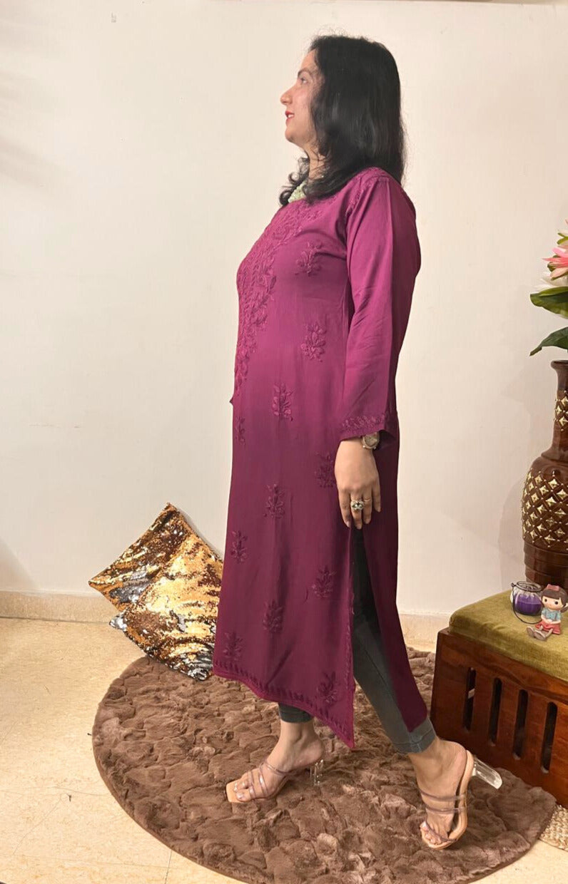 Rayon Chikankari Kurti | Reddish Pink