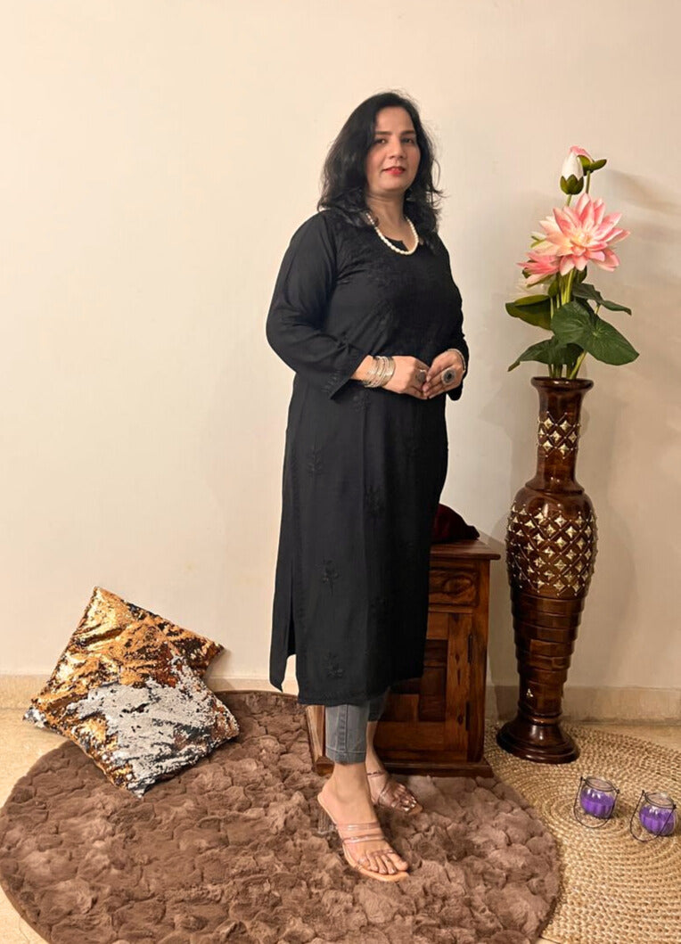 Rayon Chikankari Black Kurti