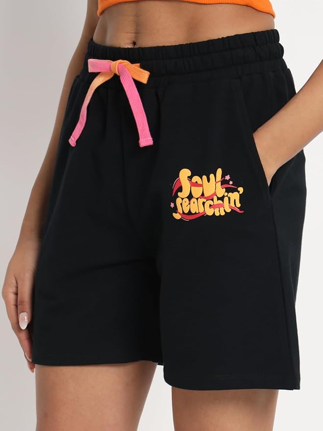 XELOV Black Shorts with Pockets and Drawstrings