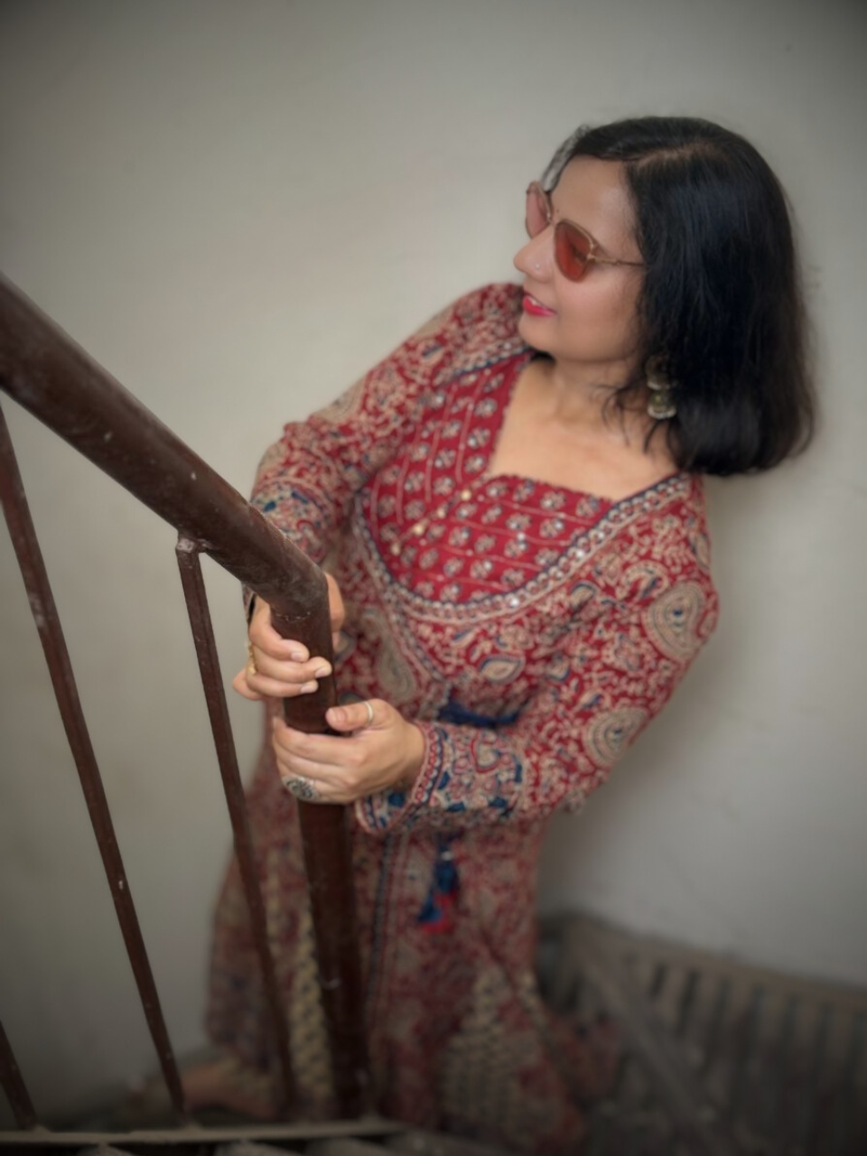 Jaipuri Maroon Anarkali Set with Chevron Detailing