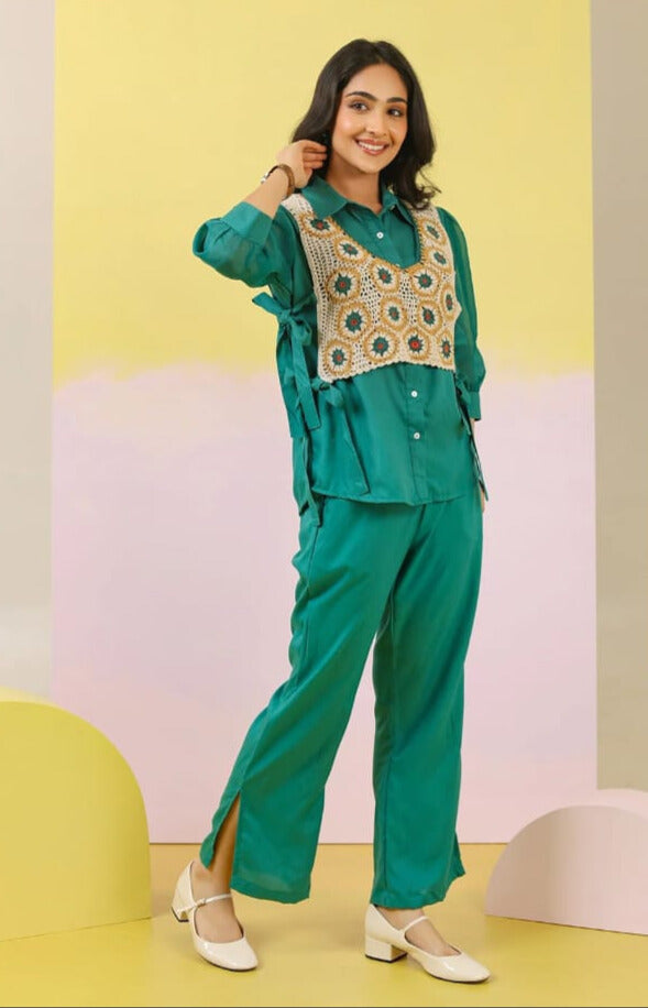 GREEN CROCHET CO-ORD SET