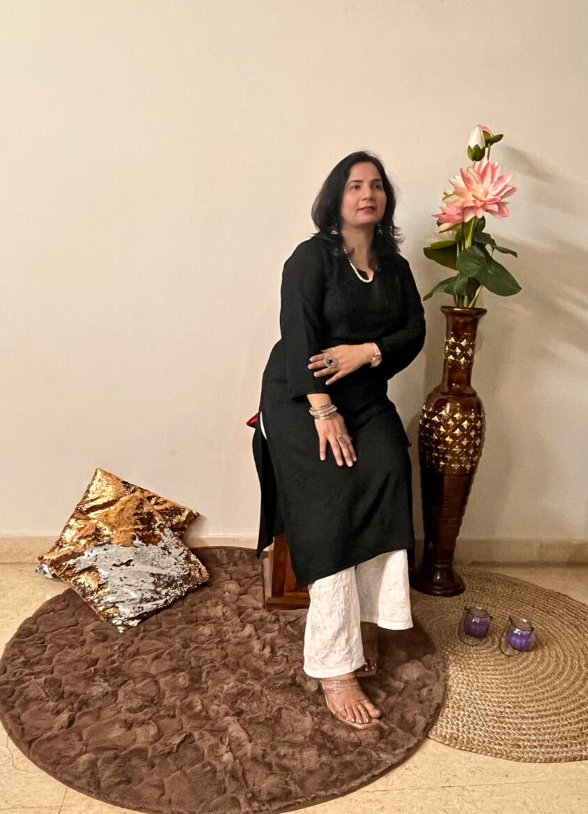 Rayon Chikankari Black Kurti