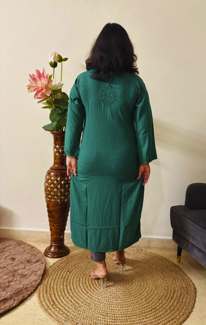 Rayon Chikankari Green Kurti