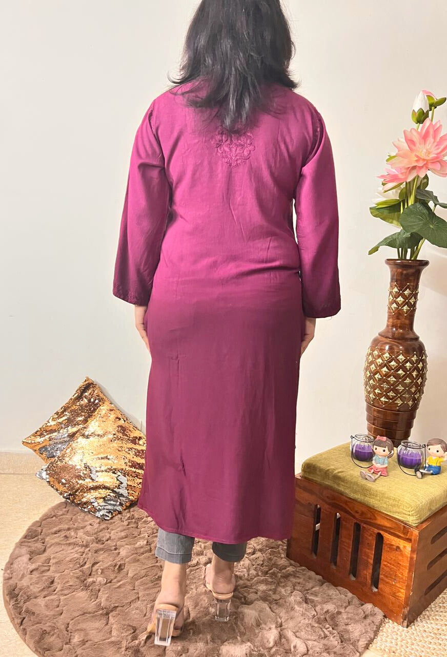 Rayon Chikankari Kurti | Reddish Pink