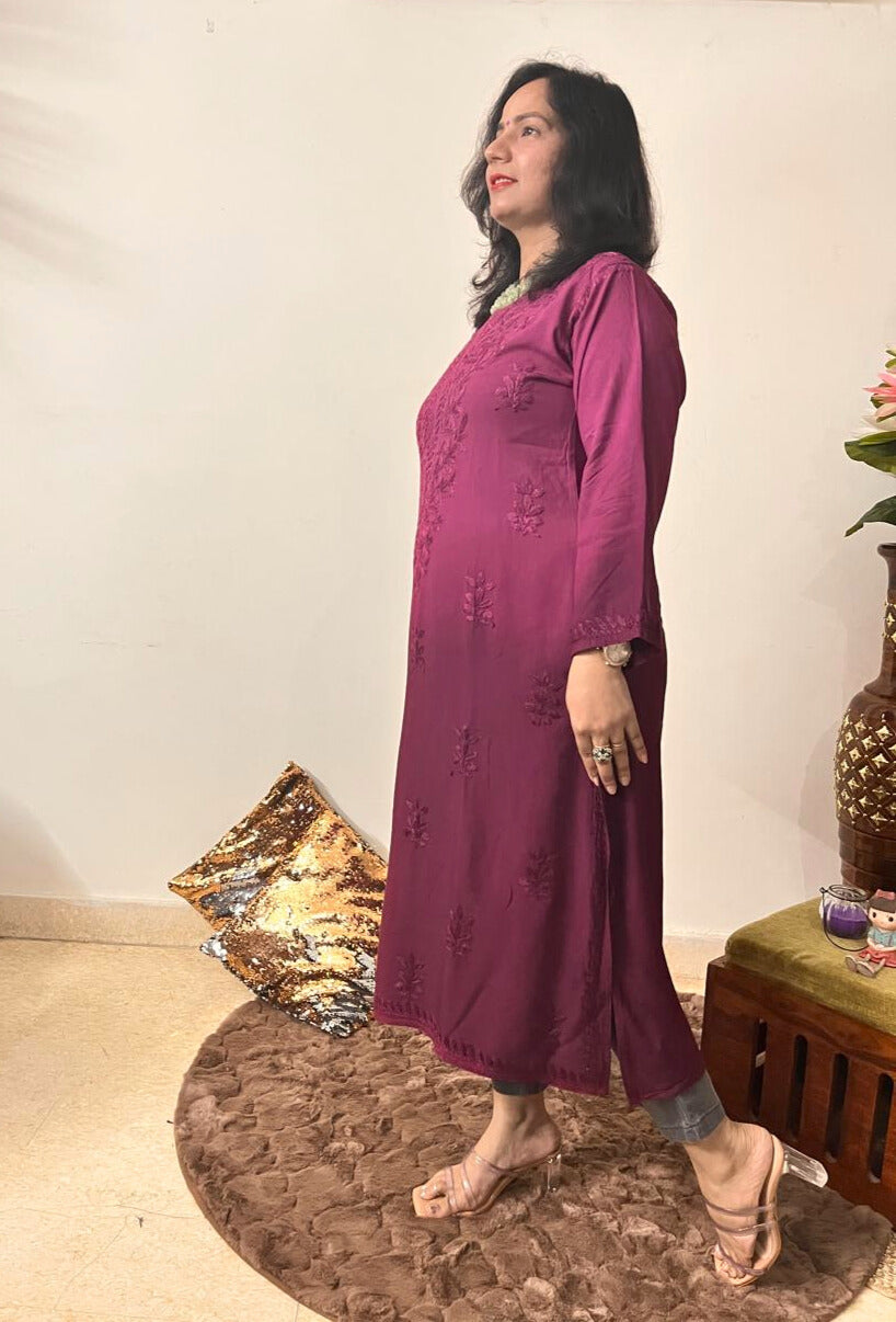 Rayon Chikankari Kurti | Reddish Pink