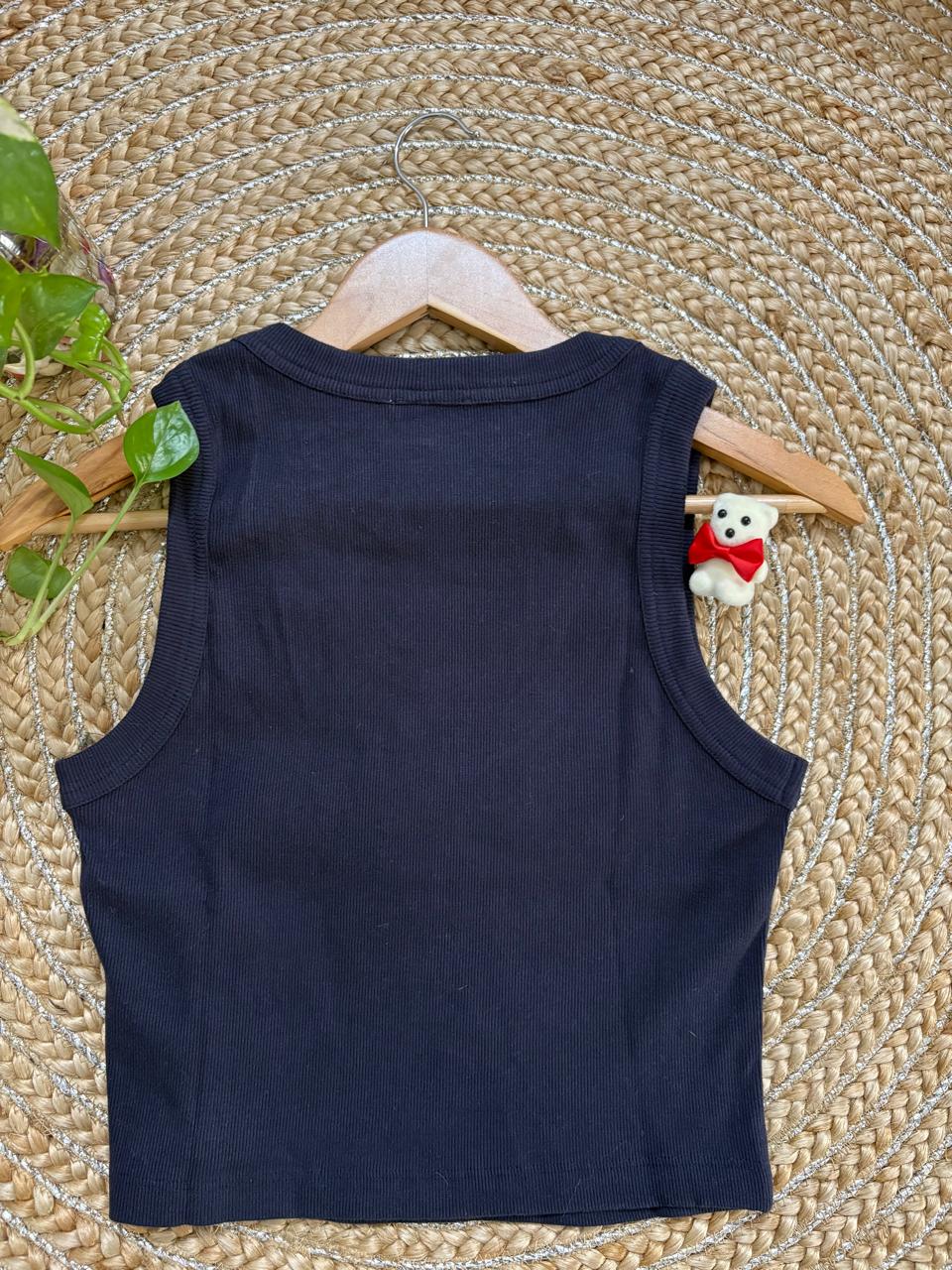 Women's Knitted Sleeveless Tank Top Ribbed Cotton Fitted | Blue